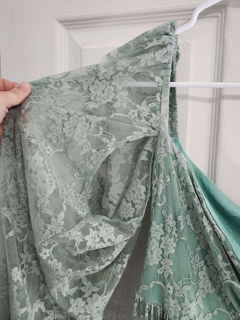 Green lace phototshoot maxi maternity dress small ethereal romance greek goddess - Picture 15 of 16
